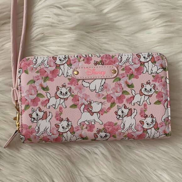 DISNEY Aristocat Marie Floral Zip Around Wallet in Pink/White - Picture 3 of 5